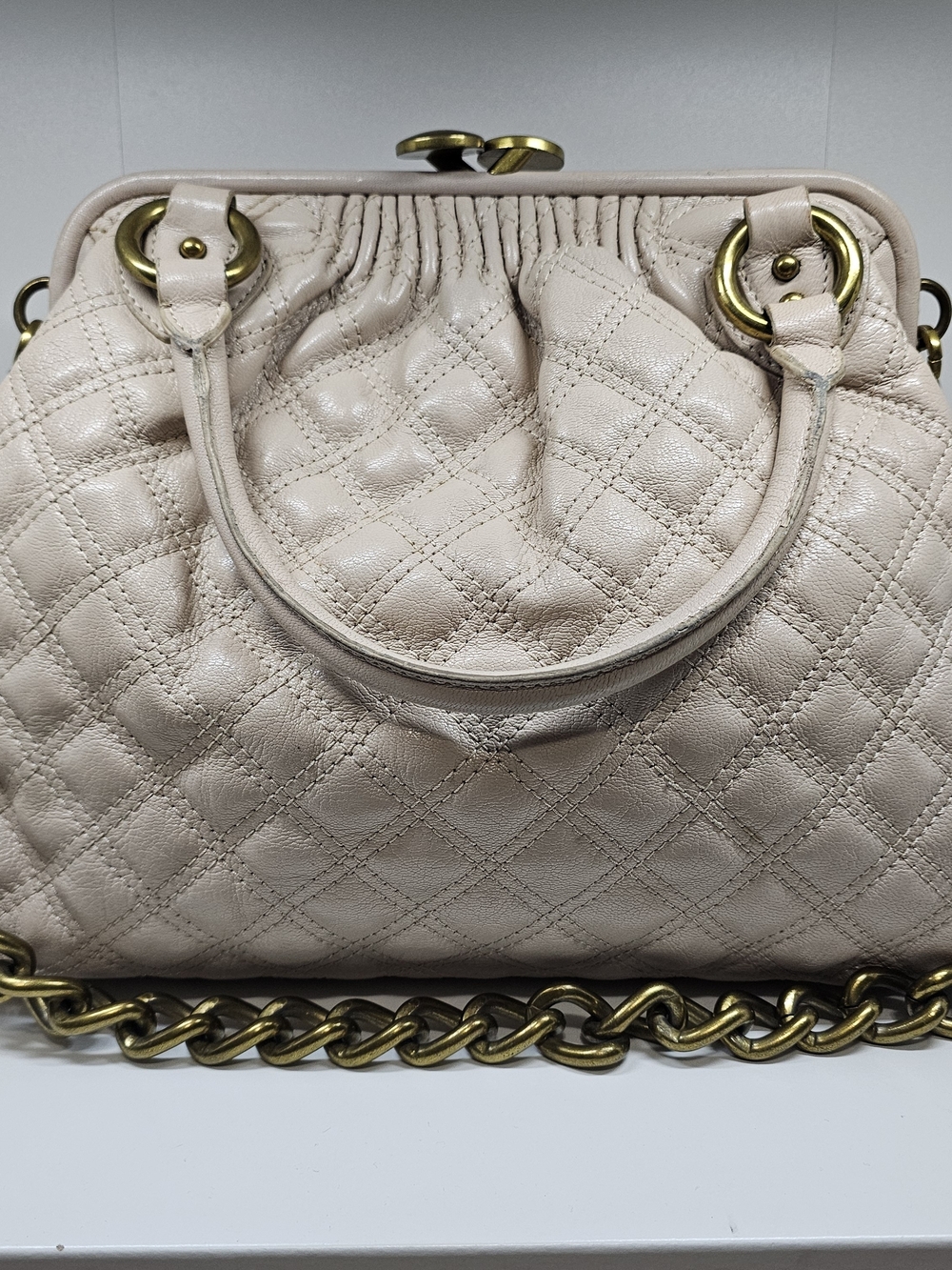 Marc Jacobs Quilted Pale Blush Leather Satchel with Gold Chain